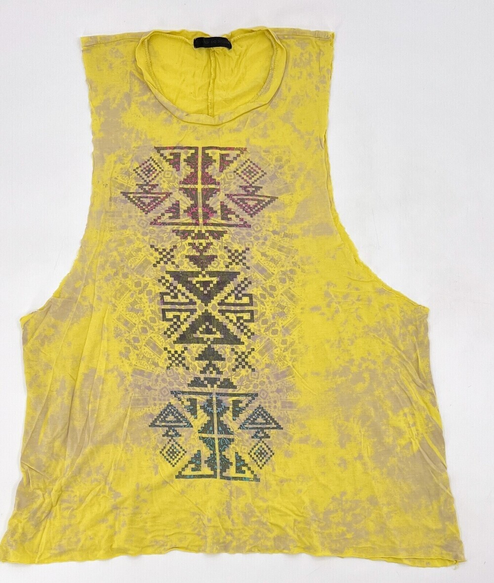 Evolution and Creation Shirt Womens Medium Yellow Tribal Tank Top Sleeveless